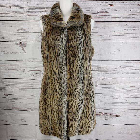 Luciano Dante Faux Fur Cheetah Print Front Pockets Vest Size Small - Picture 2 of 12